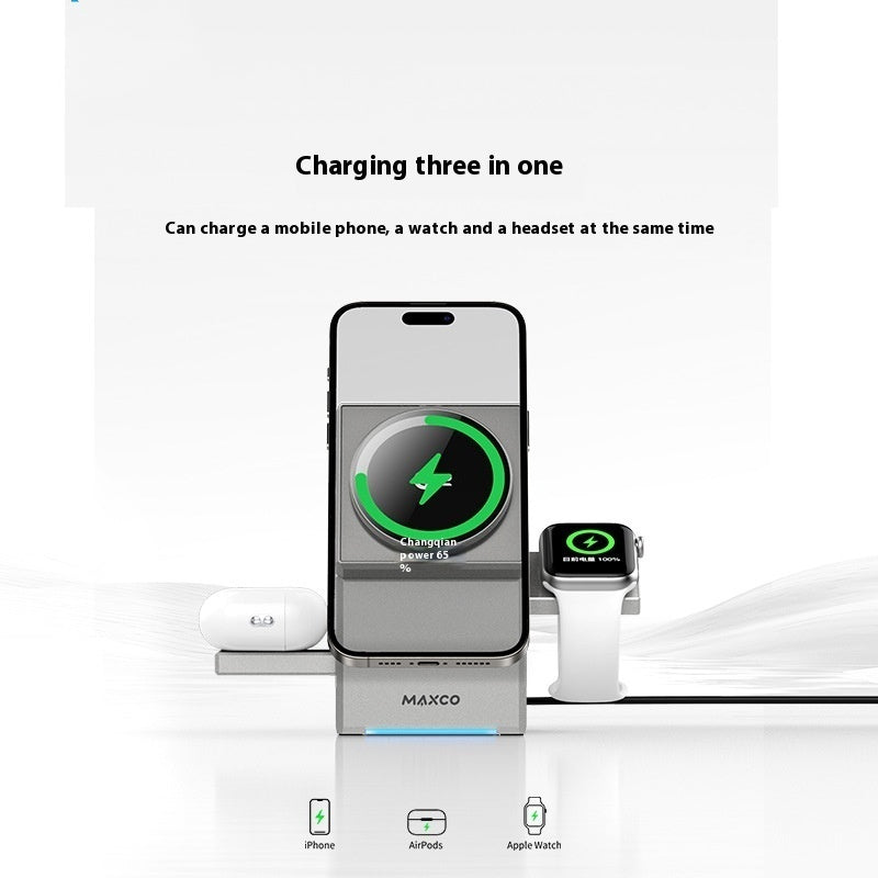 Estación de Carga Inalámbrica 3 en 1 Magnética Pro | Cargador Rápido para iPhone, Apple Watch y AirPods (Rotación 360°)